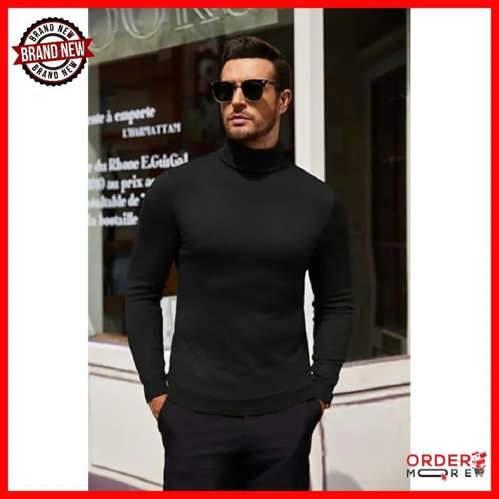 Men's Slim Fit Turtleneck Sweater Soft Knit Pullover Long Sleeve